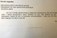 El papa Francisco voló sobre suelo argentino y envió un mensaje protocolar a Mauricio Macri