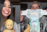 Daniela Celis, embarazada de gemelos, filmó a Thiago Medina practicando cómo poner un pañal