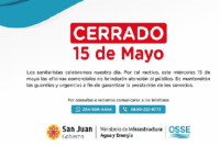 Por el Día del Trabajador Sanitarista, OSSE no brindará atención comercial
