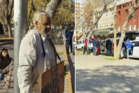 Un jubilado se encadenó a un poste en la Plaza 25 de Mayo para reclamar ayuda