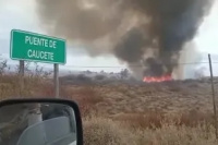 Tenso operativo en Caucete por un incendio de pastizales que se expandió rápidamente